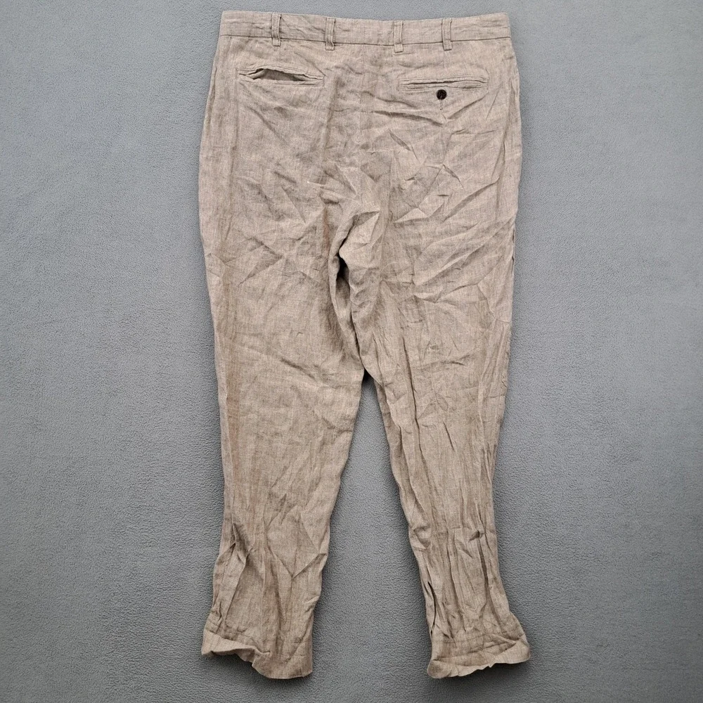 ORVIS Signature Collection Mens Linen Pants 38 Tan Casual Flat Front (37x31)